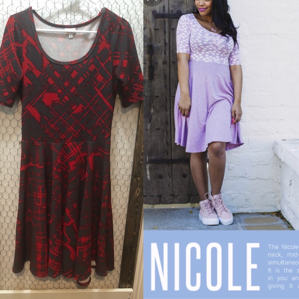 Red and dark gray Lularoe Nicole dress
